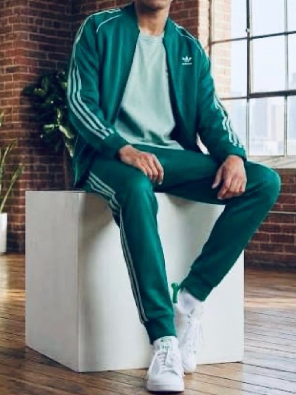 Adidas Originals [M] SST Jogger Pants  Green w/Silver Green Stripes JC9930